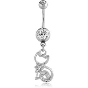 RHODIUM PLATED DOUBLE JEWELLED NAVEL BANANA WITH CHARM