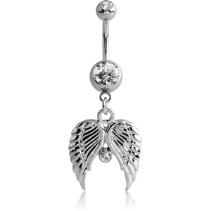 RHODIUM PLATED DOUBLE JEWELLED NAVEL BANANA WITH WINGS CHARM