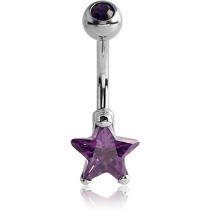 SURGICAL STEEL STAR 8MM CZ DOUBLE JEWELLED NAVEL BANANA