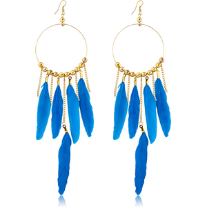 SURGICAL STEEL EARRINGS WITH DANGLING LONG FEATHER