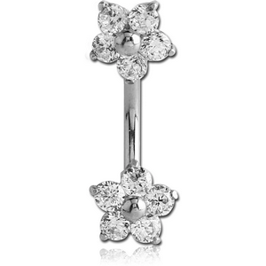 SURGICAL STEEL DOUBLE JEWELLED FLOWERS NAVEL BANANA