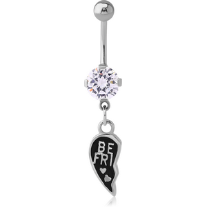 SURGICAL STEEL ROUND PRONG SET 8MM CZ JEWELLED NAVEL BANANA WITH CHARM