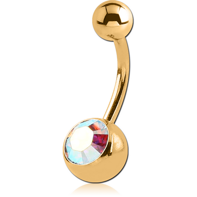 GOLD PVD 18K COATED SURGICAL STEEL SWAROVSKI CRYSTAL JEWELLED NAVEL BANANA