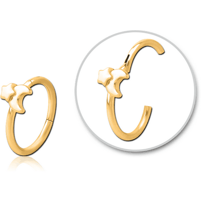 GOLD PVD COATED SURGICAL STEEL HINGED SEPTUM RING - CRESCENT AND STAR