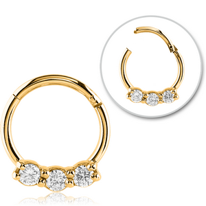 GOLD PVD COATED SURGICAL STEEL ROUND JEWELLED HINGED SEPTUM RING