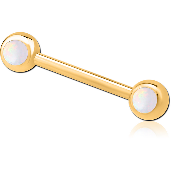 GOLD PVD COATED SURGICAL STEEL DOUBLE SIDE SYNTHETIC OPAL NIPPLE BARBELL