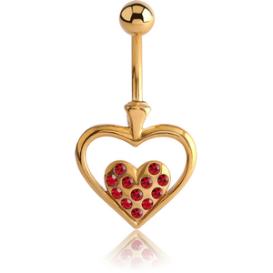 GOLD PVD COATED BRASS JEWELLED NAVEL BANANA - HEART