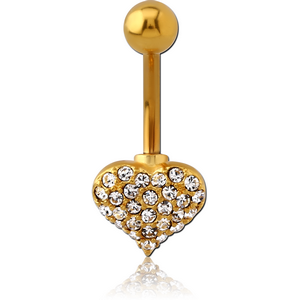 GOLD PVD COATED BRASS JEWELLED NAVEL BANANA - HEART