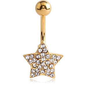 GOLD PVD COATED BRASS CRYSTALINE JEWELLED NAVEL BANANA - STAR