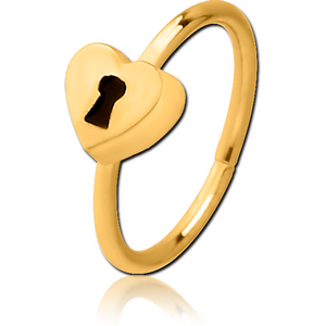 GOLD PVD COATED SURGICAL STEEL SEAMLESS RING - HEART LOCK