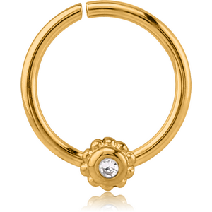 GOLD PVD COATED SURGICAL STEEL JEWELLED SEAMLESS RING - FLOWER