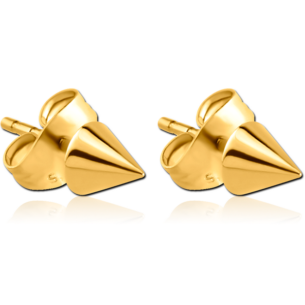 GOLD PVD COATED SURGICAL STEEL CONE EAR STUDS