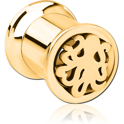 GOLD PVD COATED STAINLESS STEEL DOUBLE FLARED INTERNALLY CUT OUT THREADED TUNNEL - SQUID