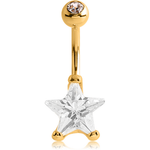 GOLD PVD COATED SURGICAL STEEL STAR 10MM CZ DOUBLE JEWLED NAVEL BANANA