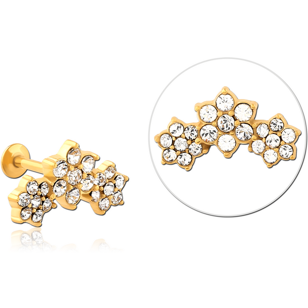 GOLD PVD COATED SURGICAL STEEL INTERNALLY THREADED JEWELLED MICRO LABRET - FLOWER