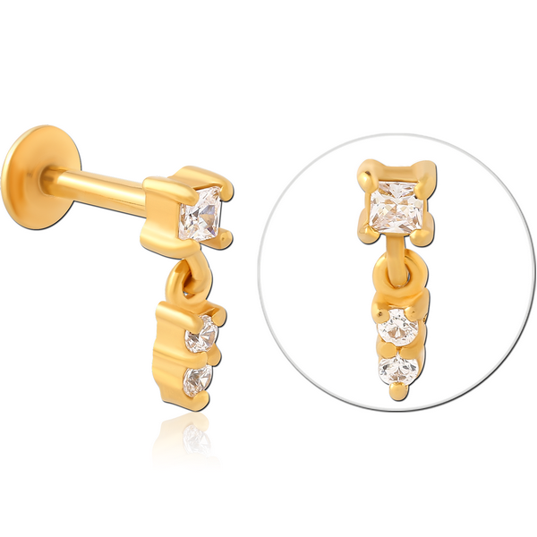 GOLD PVD COATED SURGICAL STEEL INTERNALLY THREADED JEWELLED MICRO LABRET