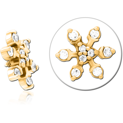 GOLD PVD COATED SURGICAL STEEL JEWELLED MICRO ATTACHMENT FOR 1.2MM INTERNALLY THREADED PINS - SNOWFLAKE