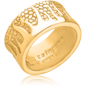 GOLD PVD COATED SURGICAL STEEL KOOL KATANA RING - FLAMES