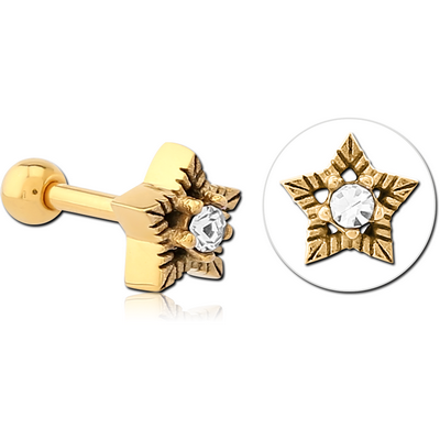 GOLD PVD COATED SURGICAL STEEL JEWELLED TRAGUS MICRO BARBELL - STAR