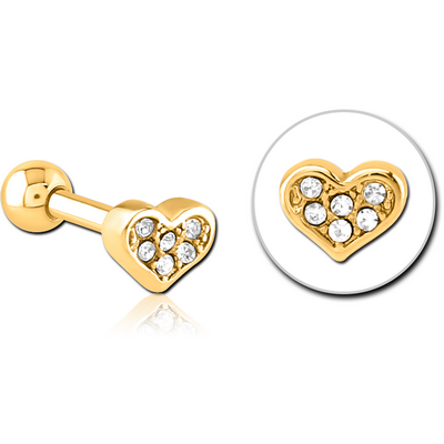 GOLD PVD COATED SURGICAL STEEL JEWELLED TRAGUS MICRO BARBELL - HEART