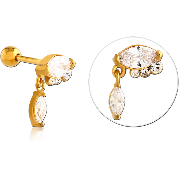 GOLD PVD COATED SURGICAL STEEL JEWELLED TRAGUS MICRO BARBELL