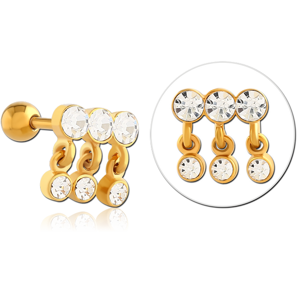 GOLD PVD COATED SURGICAL STEEL JEWELLED TRAGUS MICRO BARBELL