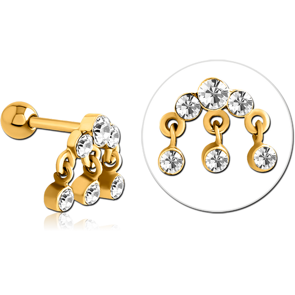 GOLD PVD COATED SURGICAL STEEL JEWELLED TRAGUS MICRO BARBELL