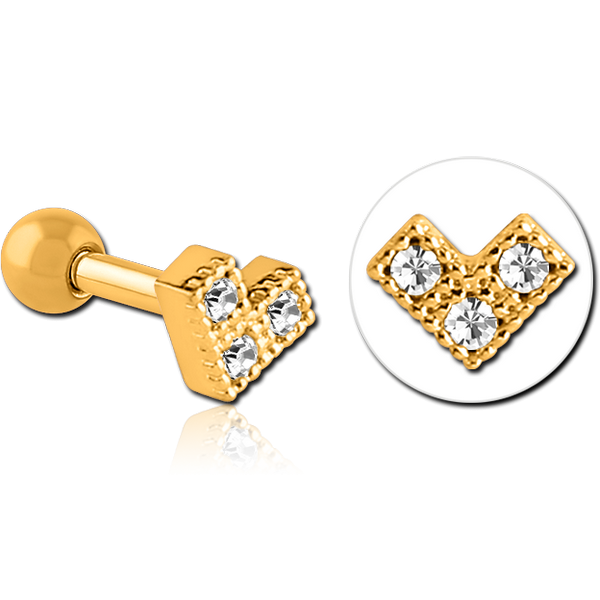 GOLD PVD COATED SURGICAL STEEL JEWELLED TRAGUS MICRO BARBELL - HEART V