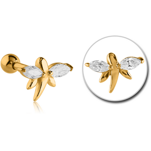 GOLD PVD COATED SURGICAL STEEL JEWELLED TRAGUS MICRO BARBELL - BUTTERFLY