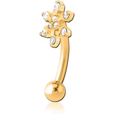 GOLD PVD COATED SURGICAL STEEL JEWELLED FANCY CURVED MICRO BARBELL - SNOWFLAKE