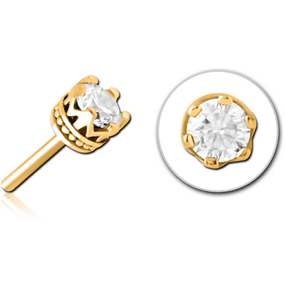 GOLD PVD COATED SURGICAL STEEL JEWELLED THREADLESS ATTACHMENT - CROWN