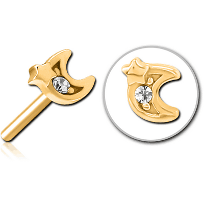 GOLD PVD COATED SURGICAL STEEL JEWELLED THREADLESS ATTACHMENT - CRESCENT AND STAR