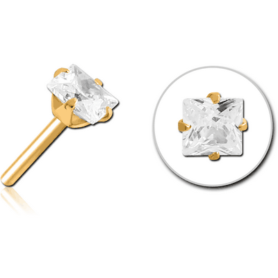 GOLD PVD COATED SURGICAL STEEL JEWELLED THREADLESS ATTACHMENT - SQUARE