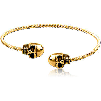 GOLD PVD COATED SURGICAL STEEL BANGLE - SKULL