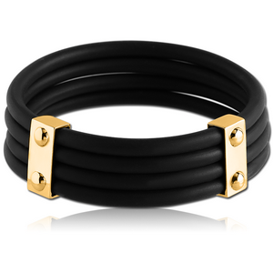 GOLD PVD COATED SURGICAL STEEL BRACELET BLACK SILICON RUBBER