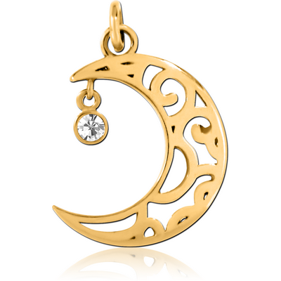 GOLD PVD COATED SURGICAL STEEL JEWELLED CHARM - CRESCENT