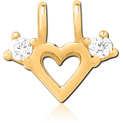 GOLD PVD COATED SURGICAL STEEL SLIDING JEWELLED CHARM FOR HINGED SEGMENT RING - HEART