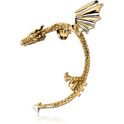 GOLD PVD COATED SURGICAL STEEL EAR CUFF - LEFT - DRAGON