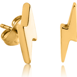 GOLD PVD COATED SURGICAL STEEL EAR STUDS PAIR - LIGHTNING