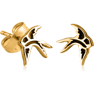 GOLD PVD COATED SURGICAL STEEL EAR STUDS PAIR - BIRD