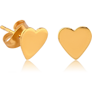 GOLD PVD COATED SURGICAL STEEL EAR STUDS PAIR - HEART FLAT