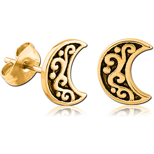 GOLD PVD COATED SURGICAL STEEL EAR STUDS PAIR - MOON