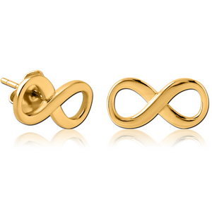 GOLD PVD COATED SURGICAL STEEL EAR STUDS PAIR - INFINITY