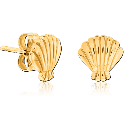 GOLD PVD COATED SURGICAL STEEL EAR STUDS PAIR - SHELL