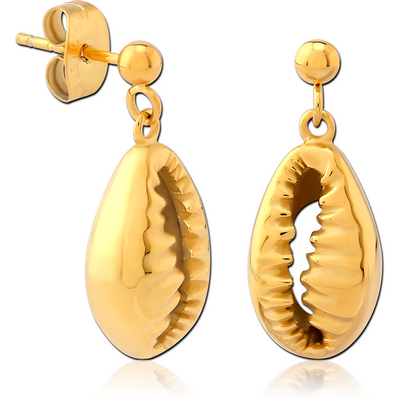 GOLD PVD COATED SURGICAL STEEL EAR STUDS PAIR - SHELL