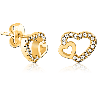 GOLD PVD COATED SURGICAL STEEL JEWELLED EAR STUDS PAIR