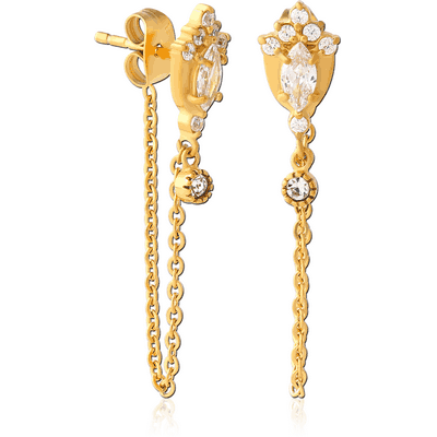 GOLD PVD COATED SURGICAL STEEL JEWELLED EAR STUDS PAIR