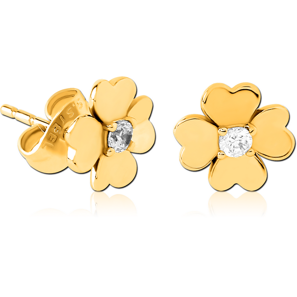 GOLD PVD COATED SURGICAL STEEL EAR STUDS PAIR - FLOWER