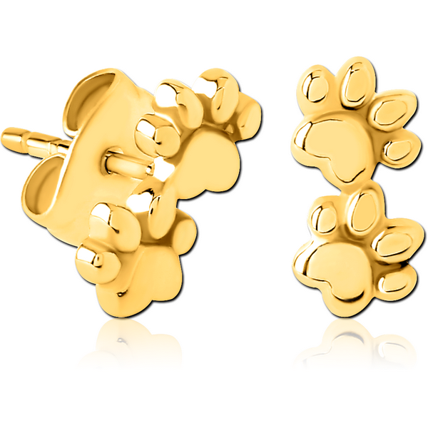 GOLD PVD COATED SURGICAL STEEL EAR STUDS -PAW