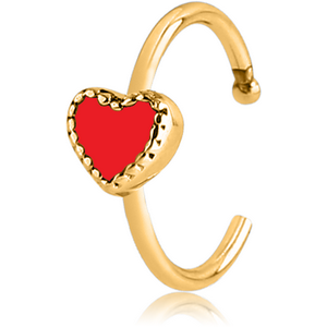 GOLD PVD COATED SURGICAL STEEL OPEN NOSE RING WITH ENAMEL - HEART